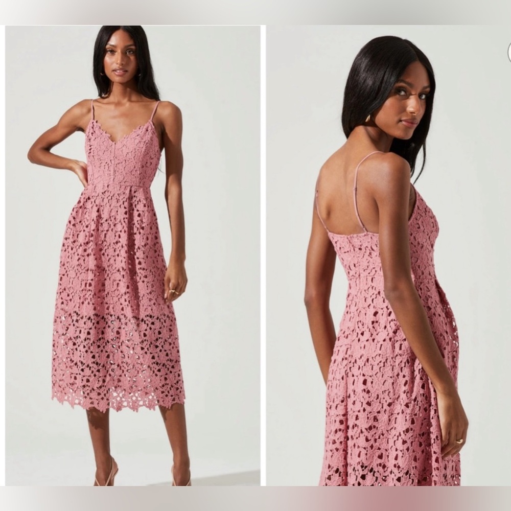 ASTR The Label Lace Midi Dress Pink Mauve size Small